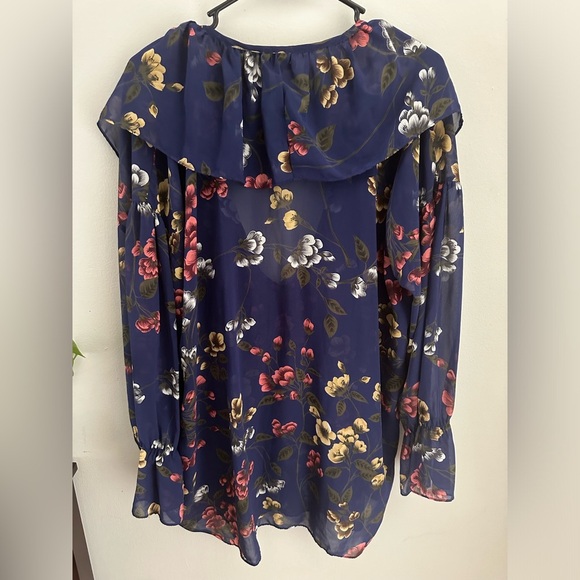 VTG Victorias Secret Top M/L Gold Label Blue Red Floral Romantic Blouse Tie Neck - Picture 2 of 6